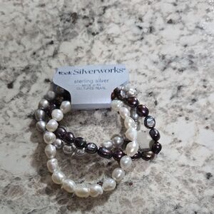 belk Silverworks Cultured Pearl Bracelet Set - White, Silver, Dark Purple
